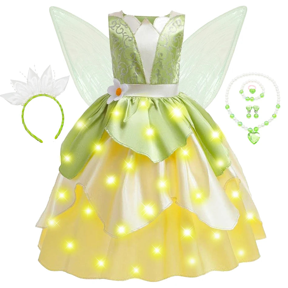 Classic Girls Fairy Tale Tiana Cosplay Costume Elegant Princess Green Party Dress Christmas Summer Sleeveless Princess and Frog