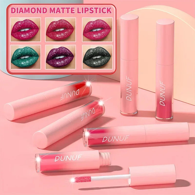 Waterproof Diamond Shimmer Glitter Lip Gloss 18 Colors Matte Glitter Liquid Lipstick Diamond Pearl Colour Lip Gloss Sexy Make Up