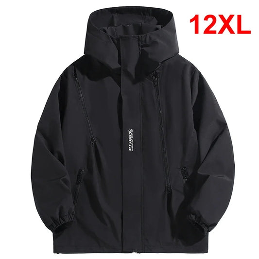 10XL 12XL Plus Size Windbreaker Men Waterproof Jacket Solid Color Black Coats Male Big Outdoor Outerwear