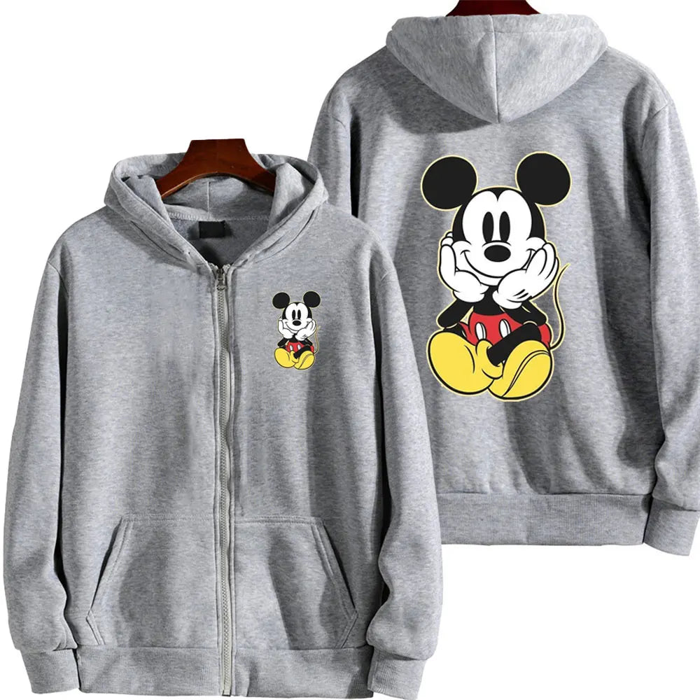 Mickey Mouse Women Zip Up Hoodie Cartoon Anime Spring Autumn Men Oversized Sweatshirt 2024 New Fashion Couple Jackets Coats