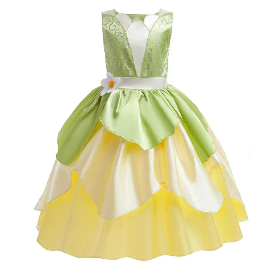 Classic Girls Fairy Tale Tiana Cosplay Costume Elegant Princess Green Party Dress Christmas Summer Sleeveless Princess and Frog