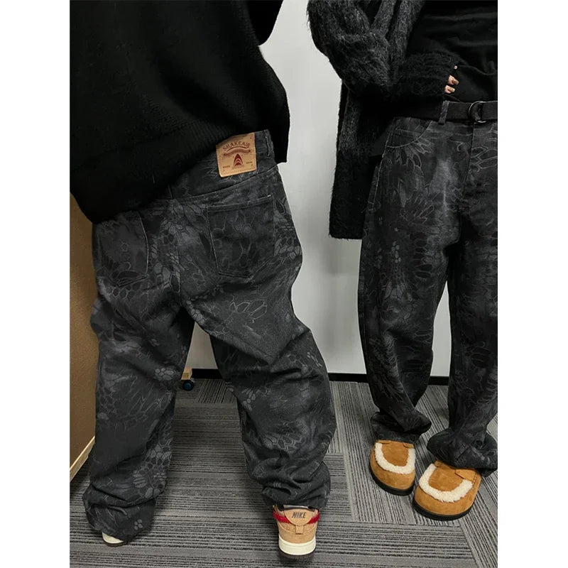 Snake Jeans Men Denim Pants Male Oversize Wide Leg Trousers Streetwear Hip Hop Vintage Clothes Loose Casual