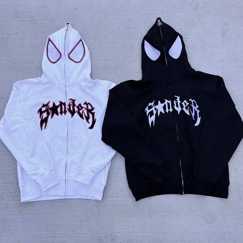 Full Zip Up Spider Hoodie Women Men Streetwear Harajuku Graphic Oversized Jacket Hood Shirt Punk Gothic Y2K Clothes Sweatshirt