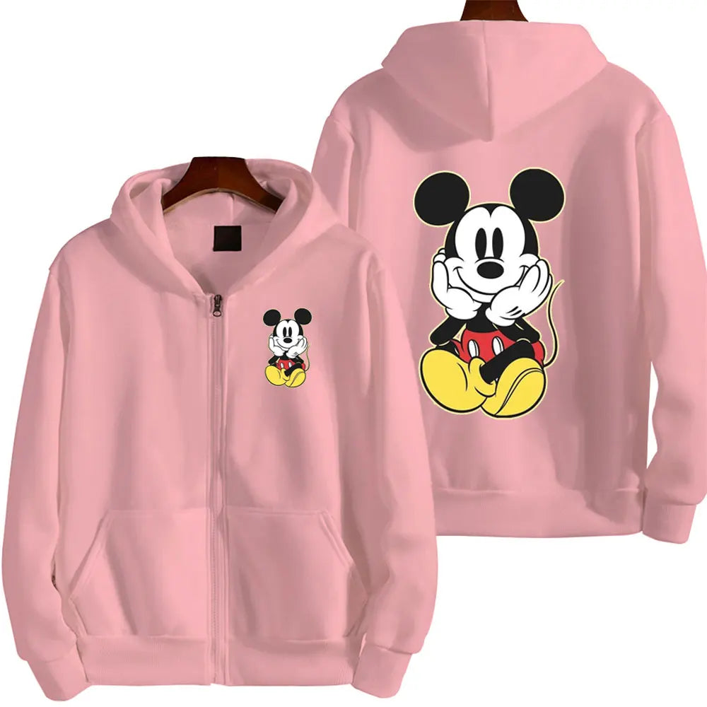 Mickey Mouse Women Zip Up Hoodie Cartoon Anime Spring Autumn Men Oversized Sweatshirt 2024 New Fashion Couple Jackets Coats