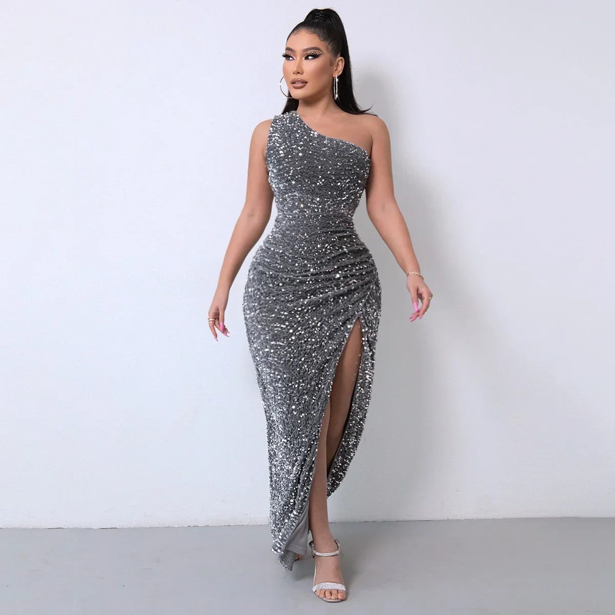 Borderless Amazon 2024 Summer New Glitter Side Slit Tightening Beads Dress Sleeveless 5 Colors Fashionable Other Style