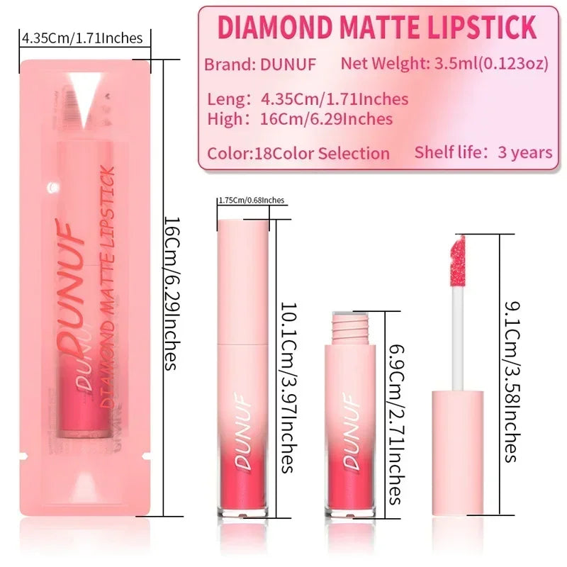 Waterproof Diamond Shimmer Glitter Lip Gloss 18 Colors Matte Glitter Liquid Lipstick Diamond Pearl Colour Lip Gloss Sexy Make Up