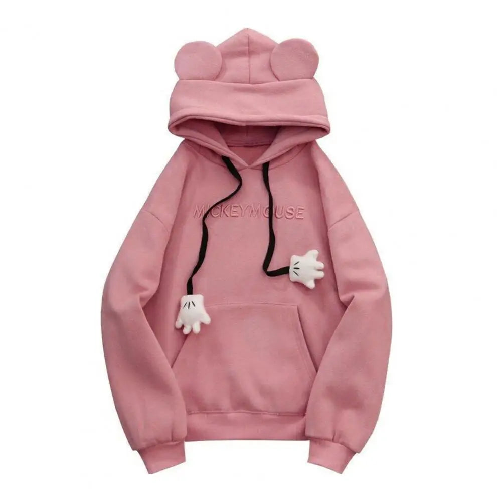 Mouse Ears Women's Thickening Hoodies Cute Anime Girls Winter Warm Hoodie Sweater Loose Casual Pullover Sweatshirt Harajuku