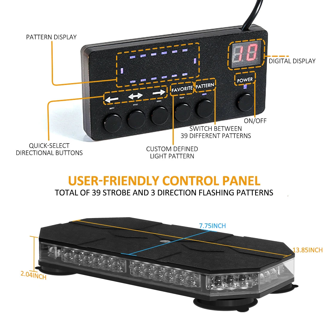 12V 24V Car Roof Top Strobe Lights Emergency Warning 42 LED Safety Magnetic Mount Truck Ambulance Snow Plow Smart Controller