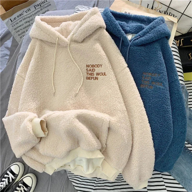 Autumn/Winter Lamb Wool Fleece-Lined Thickened Sweatshirt Women's Loose-Fit Hooded Jacket 2024 New Style Korean Dongdaemun