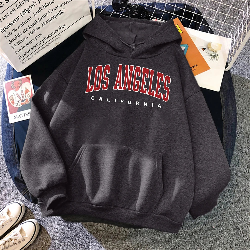 Los Angeles California Hoodies Women Fashion Novelty Casual Hooded Basic All Match Sweatshirt Warm Comfortable Fleece New Hoody