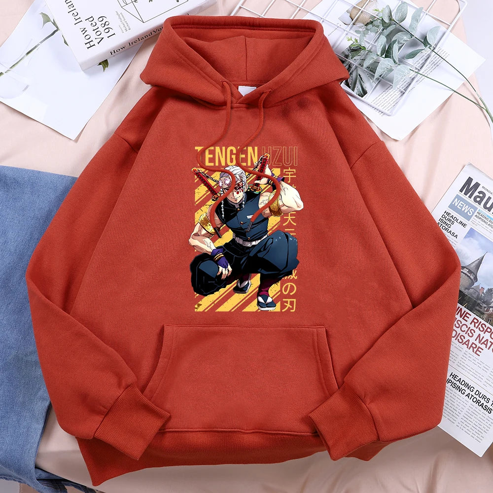 Anime Demon Slayer Uzui Tengen Prints Women Hoody Crewneck Cartoon Pullover Fashion Loose Sweatshirt Fleece Casual Female Hoodie