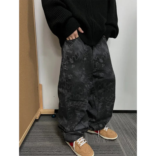 Snake Jeans Men Denim Pants Male Oversize Wide Leg Trousers Streetwear Hip Hop Vintage Clothes Loose Casual