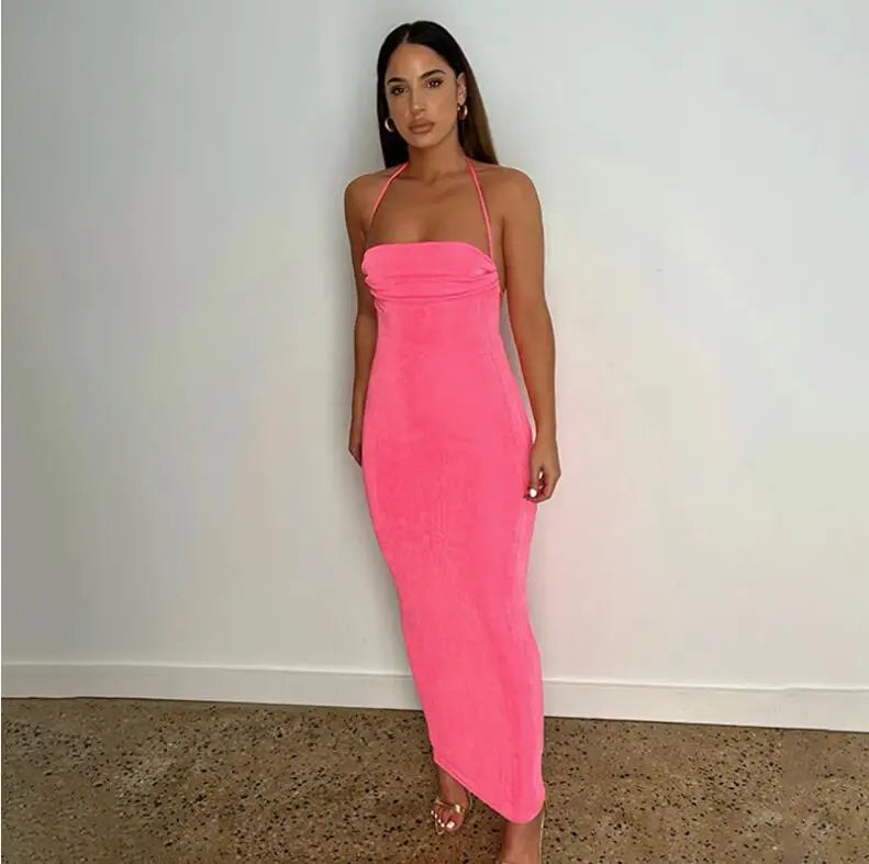 Sexy Halter Backless Long Summer Dresses Women 2024 Fashion Sundresses Purple Bodycon Maxi Nigth Club Party Dress Baddie Outfit