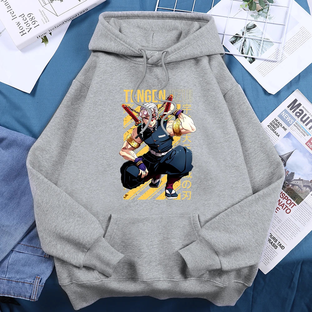 Anime Demon Slayer Uzui Tengen Prints Women Hoody Crewneck Cartoon Pullover Fashion Loose Sweatshirt Fleece Casual Female Hoodie