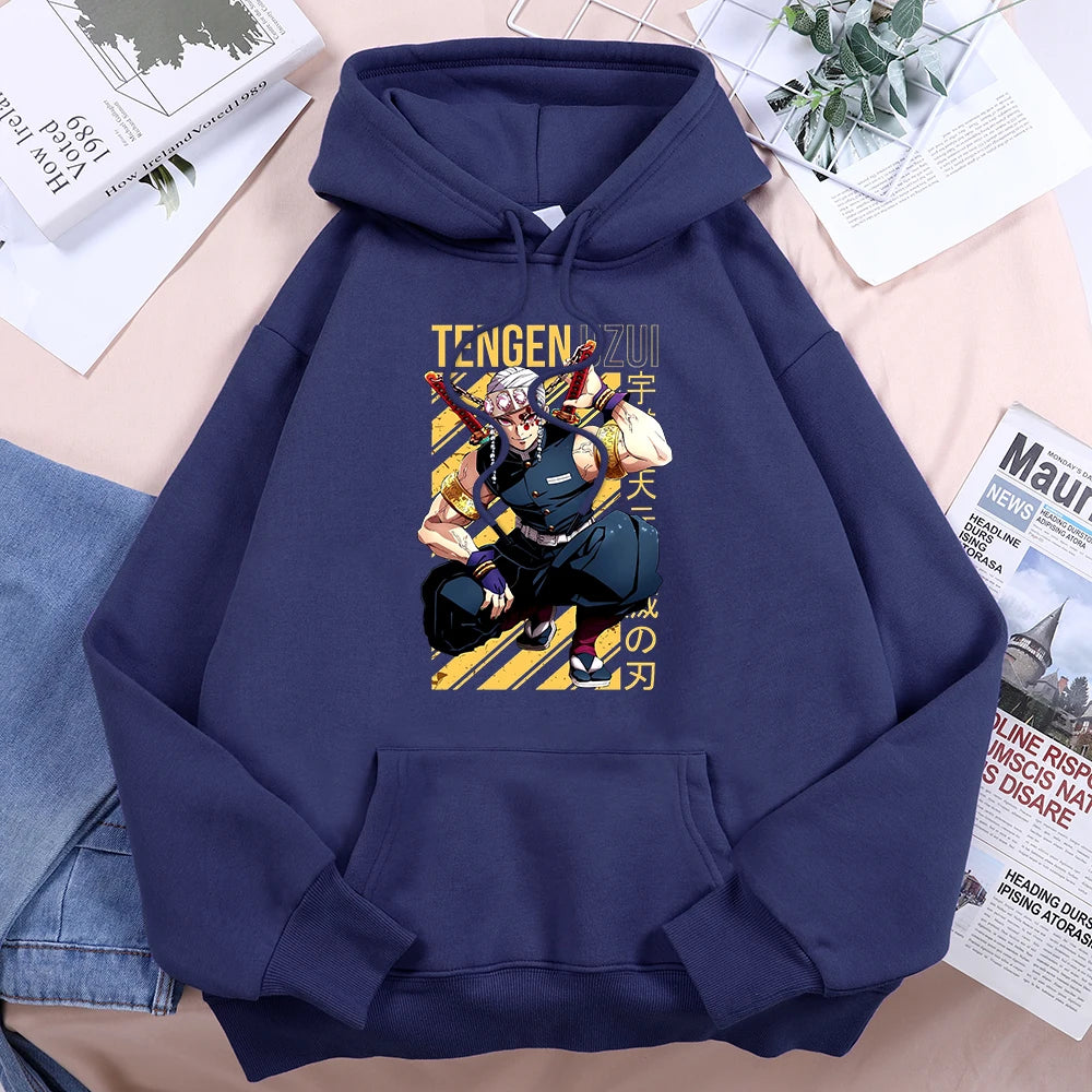 Anime Demon Slayer Uzui Tengen Prints Women Hoody Crewneck Cartoon Pullover Fashion Loose Sweatshirt Fleece Casual Female Hoodie