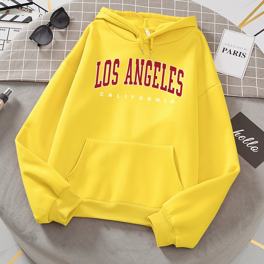 Los Angeles California Hoodies Women Fashion Novelty Casual Hooded Basic All Match Sweatshirt Warm Comfortable Fleece New Hoody