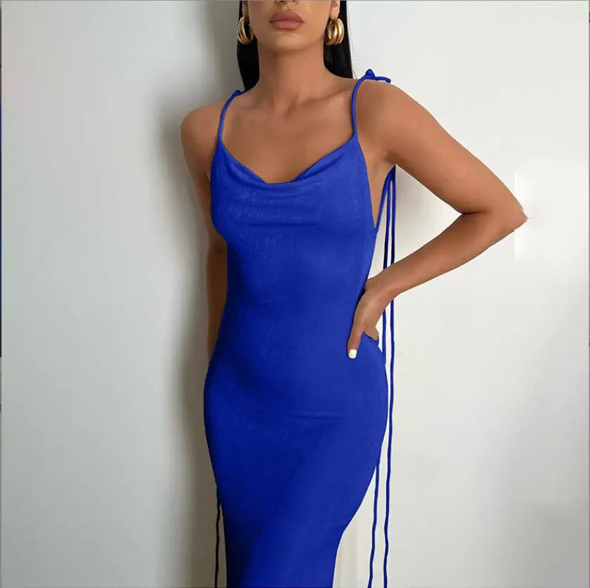 Sexy Halter Backless Long Summer Dresses Women 2024 Fashion Sundresses Purple Bodycon Maxi Nigth Club Party Dress Baddie Outfit