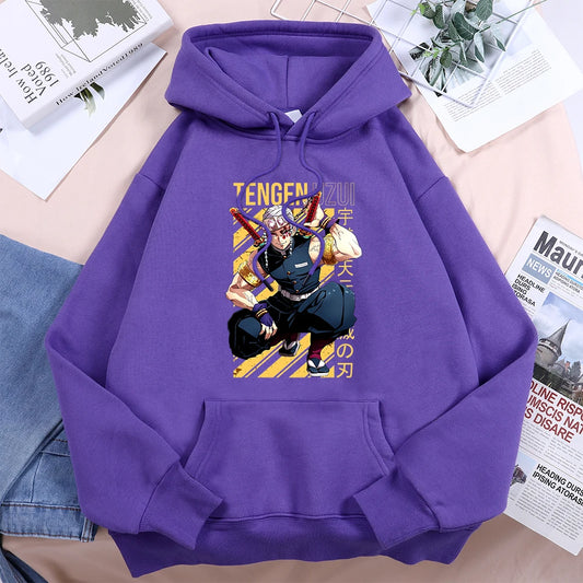 Anime Demon Slayer Uzui Tengen Prints Women Hoody Crewneck Cartoon Pullover Fashion Loose Sweatshirt Fleece Casual Female Hoodie