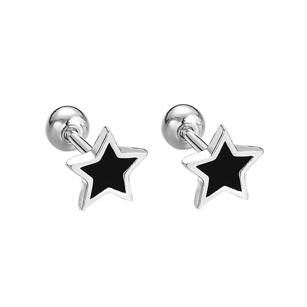 925 Sterling Silver Black heart Star Round Small Stud Earrings for Women Luxury High Quality Jewelry