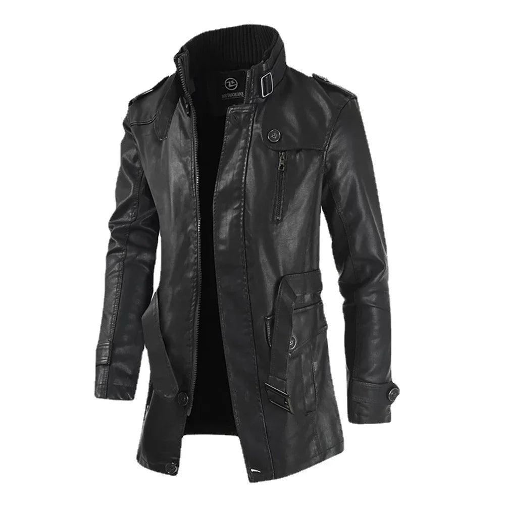 New High Quality Jacket Men's Street Windbreaker Coat Men Leather Clothing Thick Jacket Fleece Men Casual Jacket PU