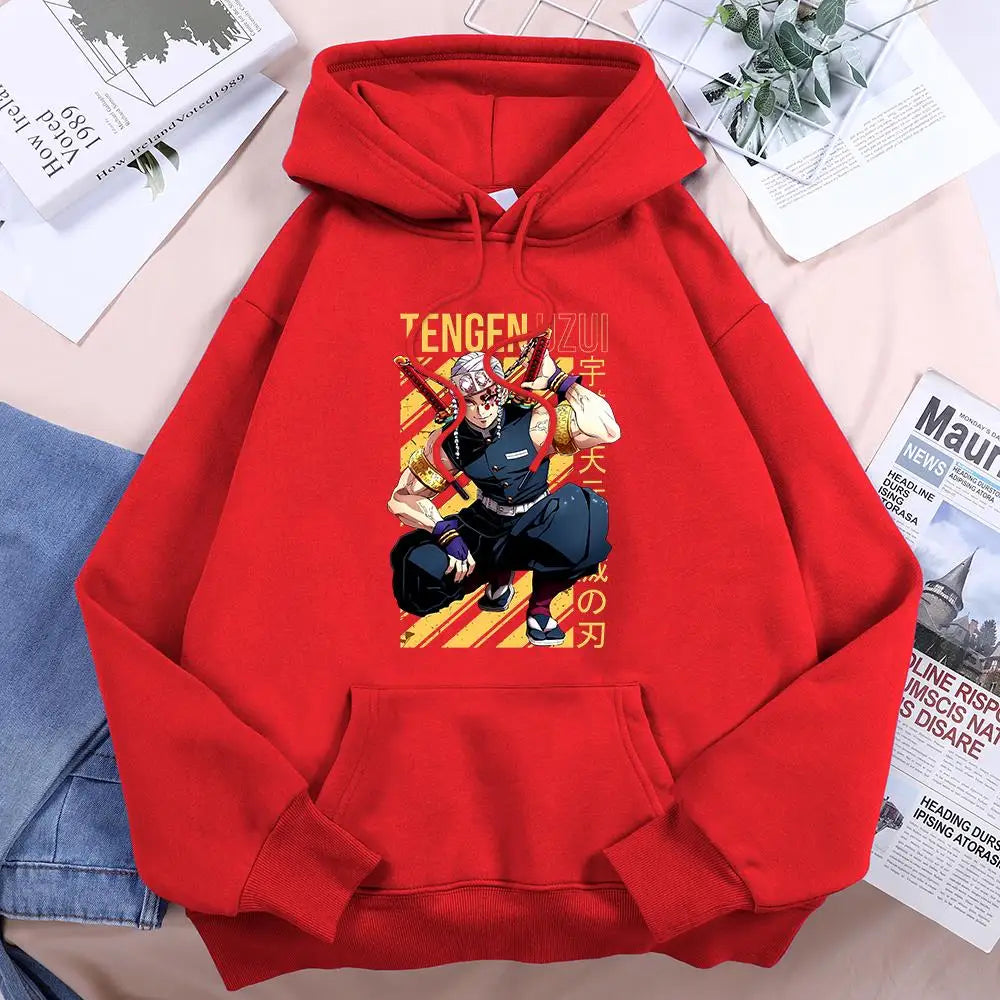 Anime Demon Slayer Uzui Tengen Prints Women Hoody Crewneck Cartoon Pullover Fashion Loose Sweatshirt Fleece Casual Female Hoodie