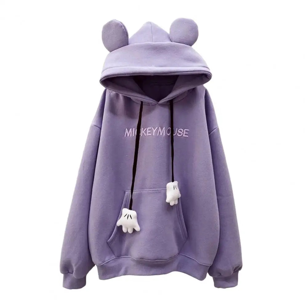 Mouse Ears Women's Thickening Hoodies Cute Anime Girls Winter Warm Hoodie Sweater Loose Casual Pullover Sweatshirt Harajuku