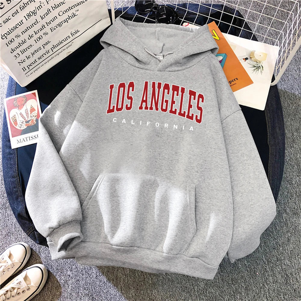 Los Angeles California Hoodies Women Fashion Novelty Casual Hooded Basic All Match Sweatshirt Warm Comfortable Fleece New Hoody