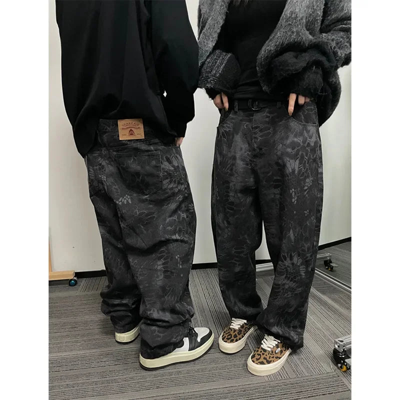 Snake Jeans Men Denim Pants Male Oversize Wide Leg Trousers Streetwear Hip Hop Vintage Clothes Loose Casual