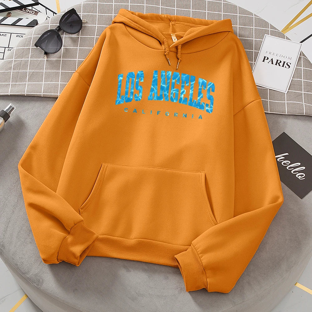 Los Angeles California Sea Surface Ripple Design Women Hoodies Novelty Fashion Hooded Casual All Match Clothes Warm Streetwear