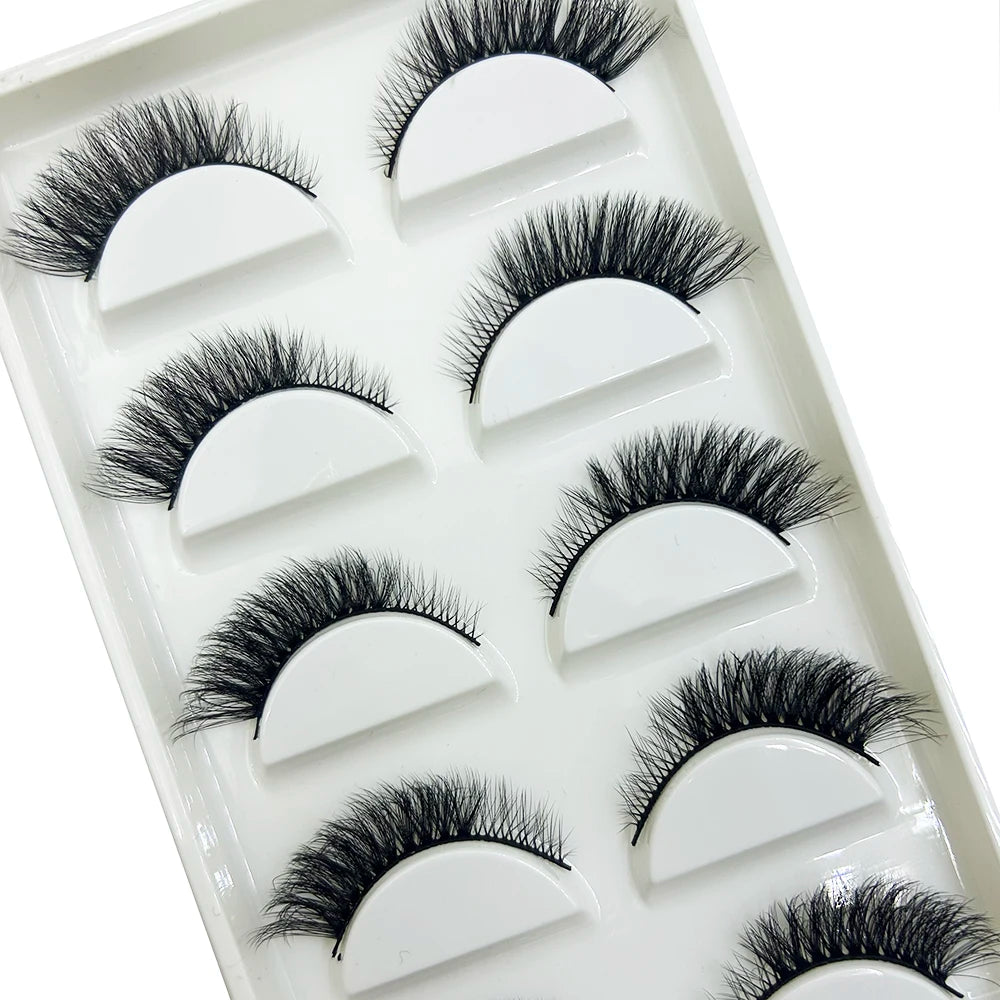 5/7 Pairs Soft Natural 3D Mink False Eyelashes Cat Eye Elongated Winged Lashes Faux Cils Make Up Beauty Tools Wholesale