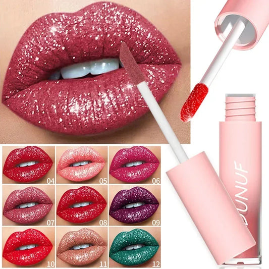 Waterproof Diamond Shimmer Glitter Lip Gloss 18 Colors Matte Glitter Liquid Lipstick Diamond Pearl Colour Lip Gloss Sexy Make Up