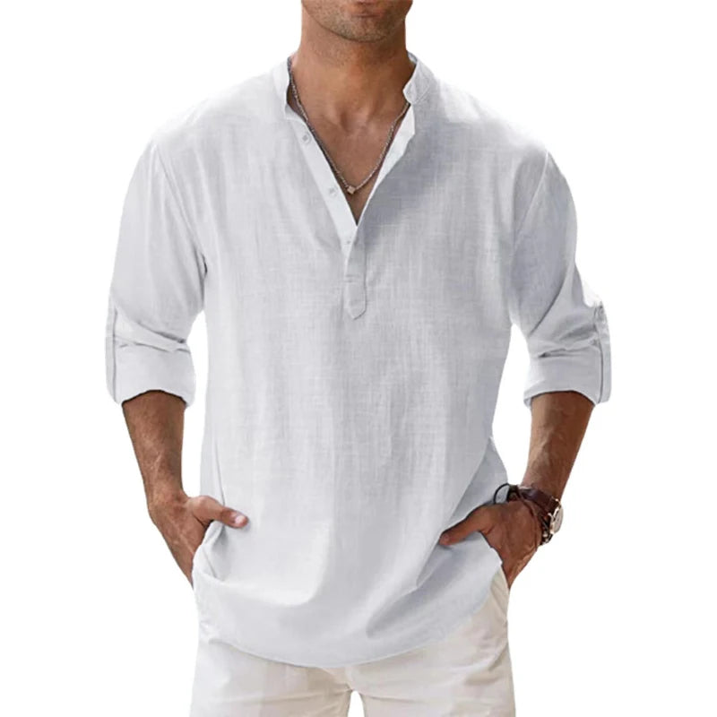 New Cotton Linen Shirts for Men Casual Shirts Lightweight Long Sleeve Henley Beach Shirts Hawaiian T Shirts for Men