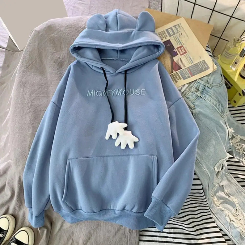 Mouse Ears Women's Thickening Hoodies Cute Anime Girls Winter Warm Hoodie Sweater Loose Casual Pullover Sweatshirt Harajuku