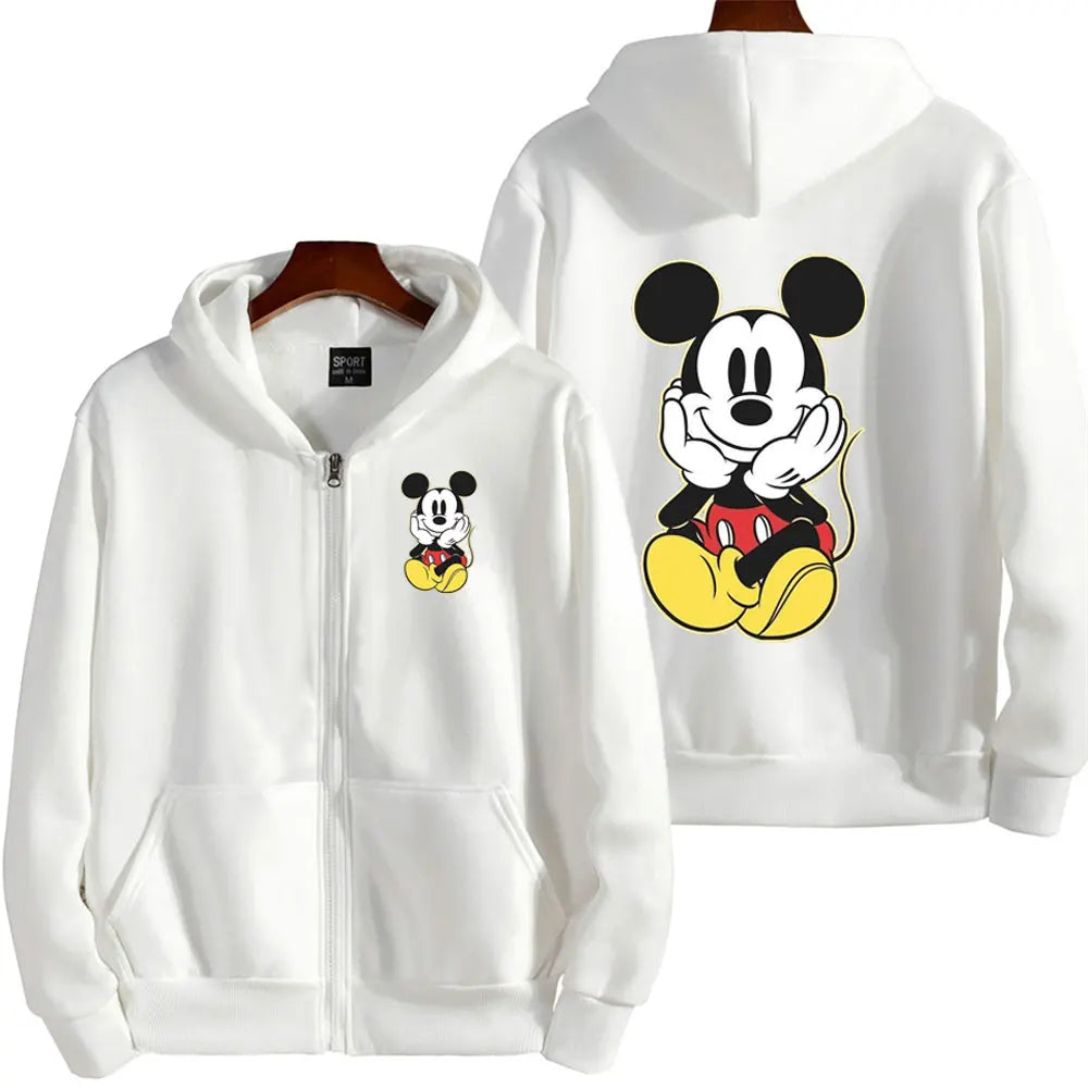 Mickey Mouse Women Zip Up Hoodie Cartoon Anime Spring Autumn Men Oversized Sweatshirt 2024 New Fashion Couple Jackets Coats