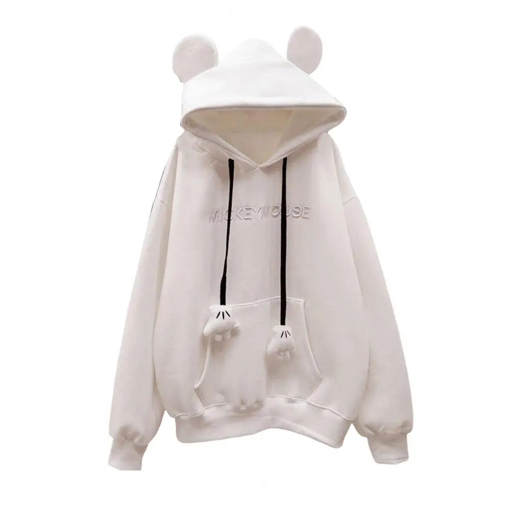 Mouse Ears Women's Thickening Hoodies Cute Anime Girls Winter Warm Hoodie Sweater Loose Casual Pullover Sweatshirt Harajuku