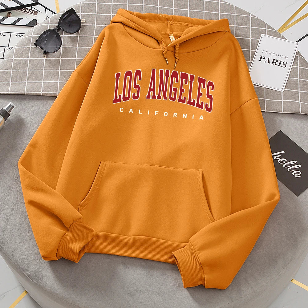 Los Angeles California Hoodies Women Fashion Novelty Casual Hooded Basic All Match Sweatshirt Warm Comfortable Fleece New Hoody